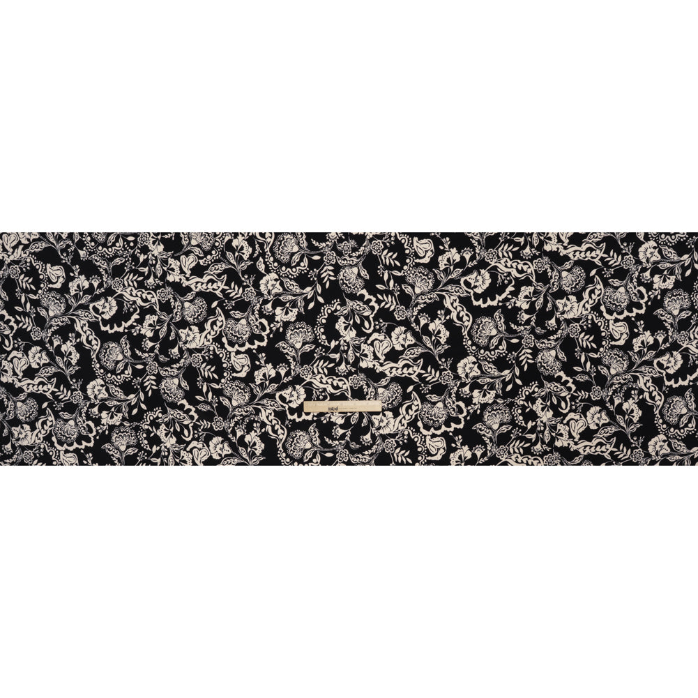 Stretch Polyester Tricot Print - Black and Cream Jacobean Florals - Designer Deadstock Stretch Polyester Tricot Print - Black and Cream Jacobean Florals - Designer Deadstock