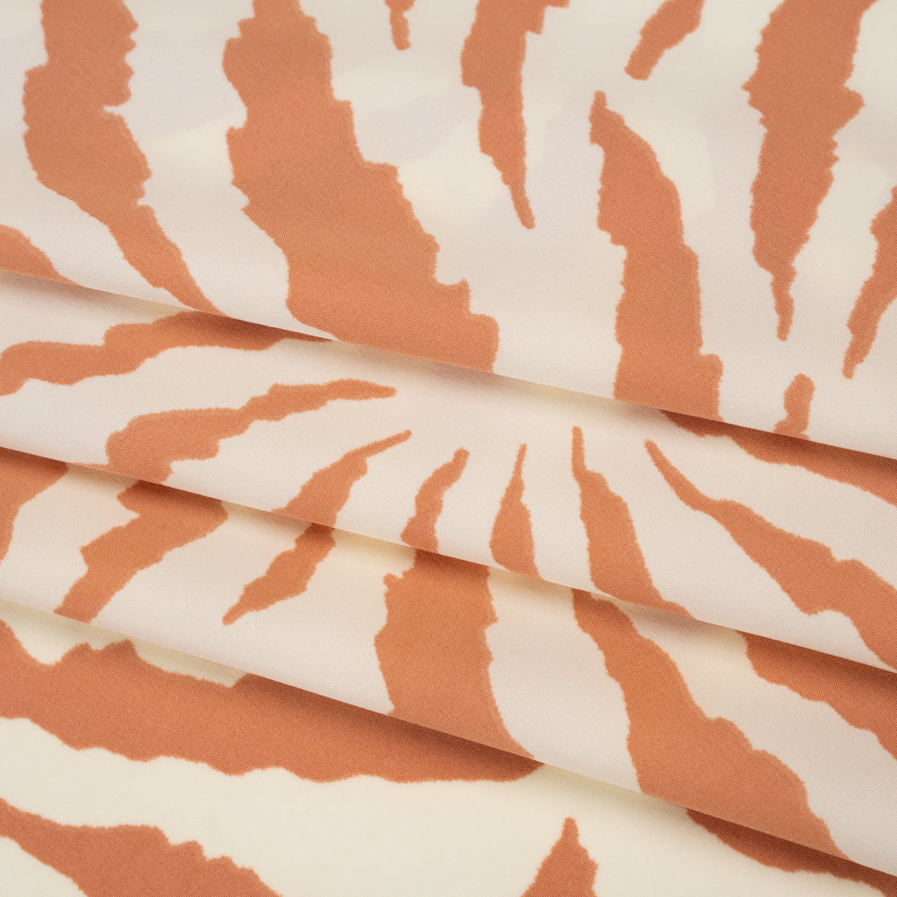Stretch Polyester Crepe de Chine Print - Bone and Clay Abstract Stripe Bursts - Designer Deadstock Stretch Polyester Crepe de Chine Print - Bone and Clay Abstract Stripe Bursts - Designer Deadstock