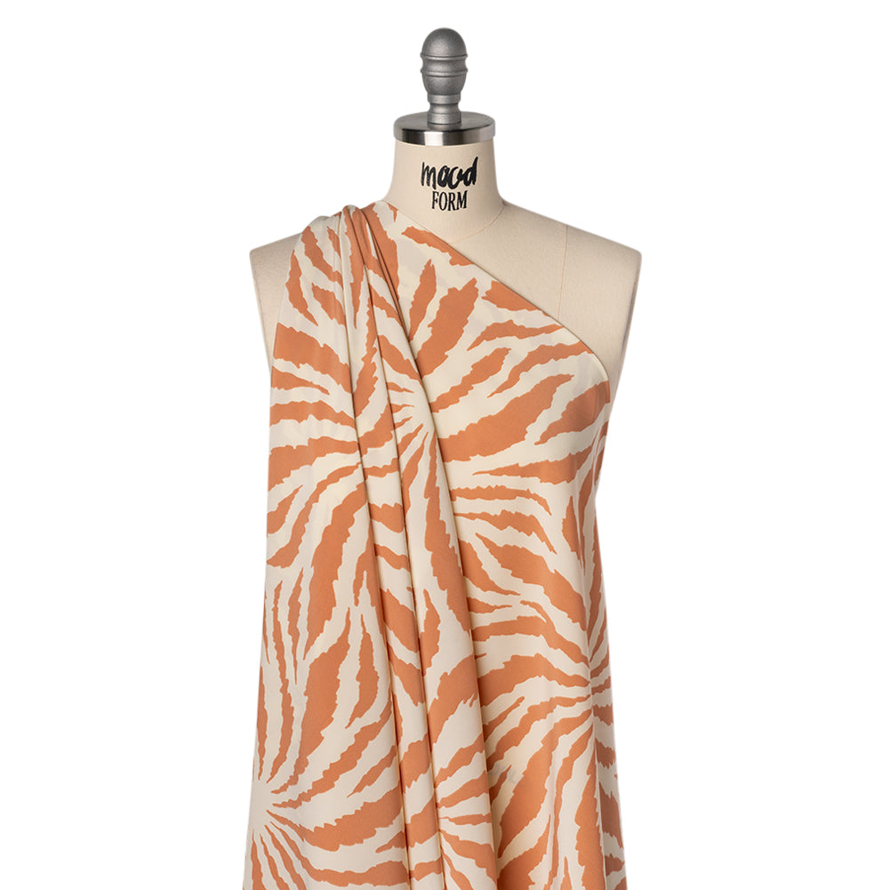Stretch Polyester Crepe de Chine Print - Bone and Clay Abstract Stripe Bursts - Designer Deadstock Stretch Polyester Crepe de Chine Print - Bone and Clay Abstract Stripe Bursts - Designer Deadstock