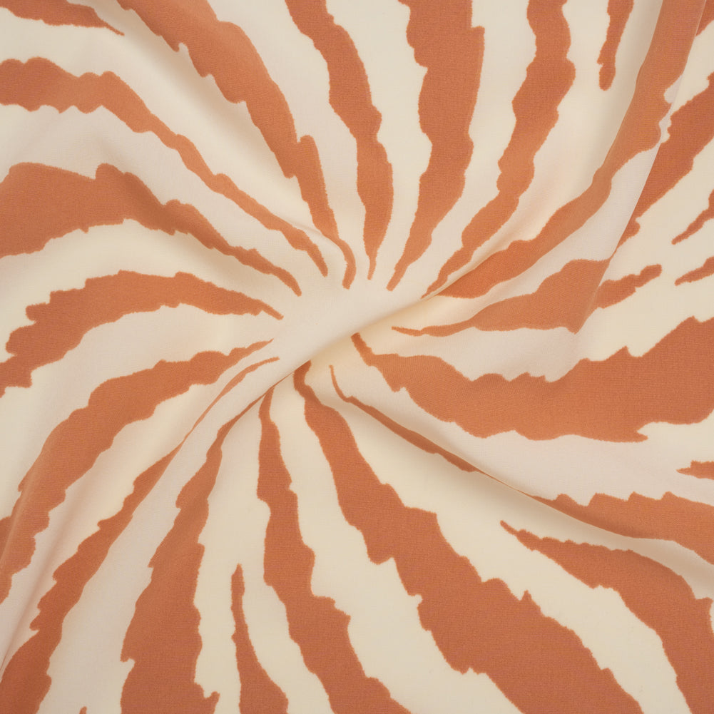 Stretch Polyester Crepe de Chine Print - Bone and Clay Abstract Stripe Bursts - Designer Deadstock Stretch Polyester Crepe de Chine Print - Bone and Clay Abstract Stripe Bursts - Designer Deadstock