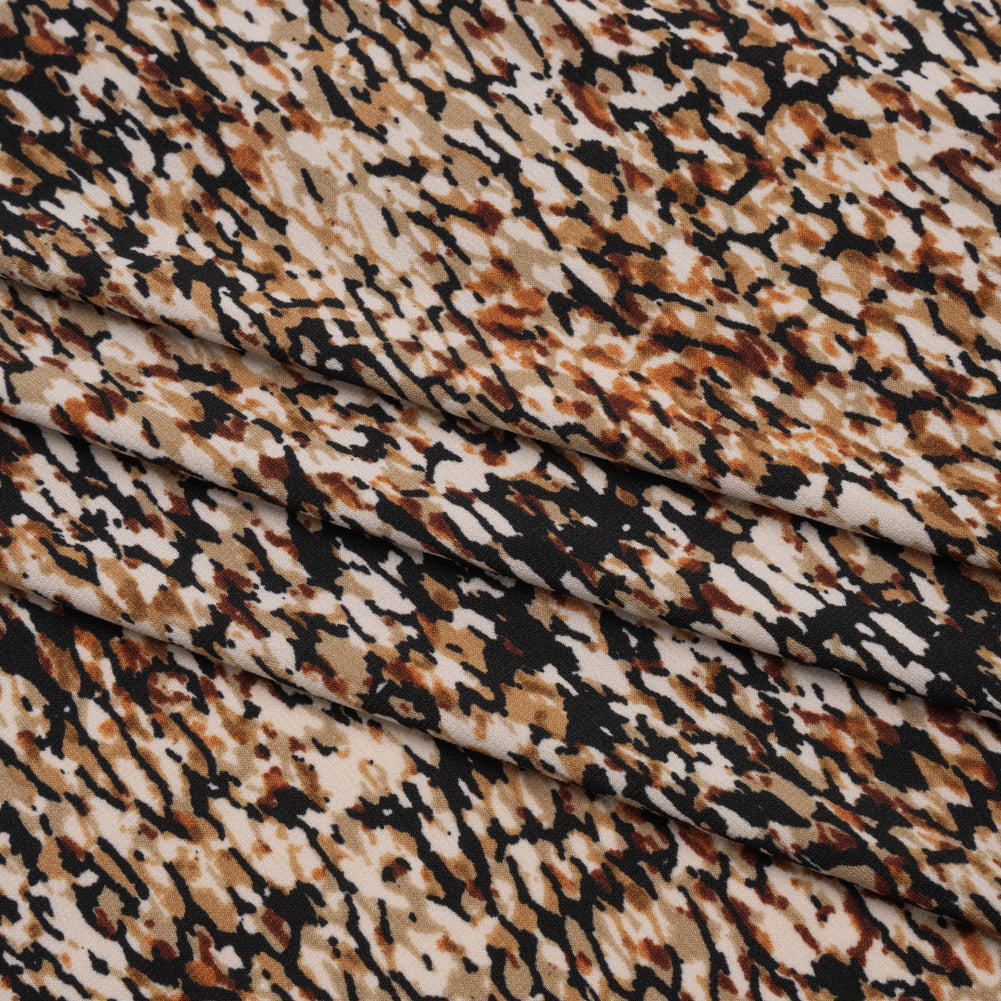 Stretch Polyester Tricot Print - Beige, Brown and Black Abstract Spots - Designer Deadstock Stretch Polyester Tricot Print - Beige, Brown and Black Abstract Spots - Designer Deadstock