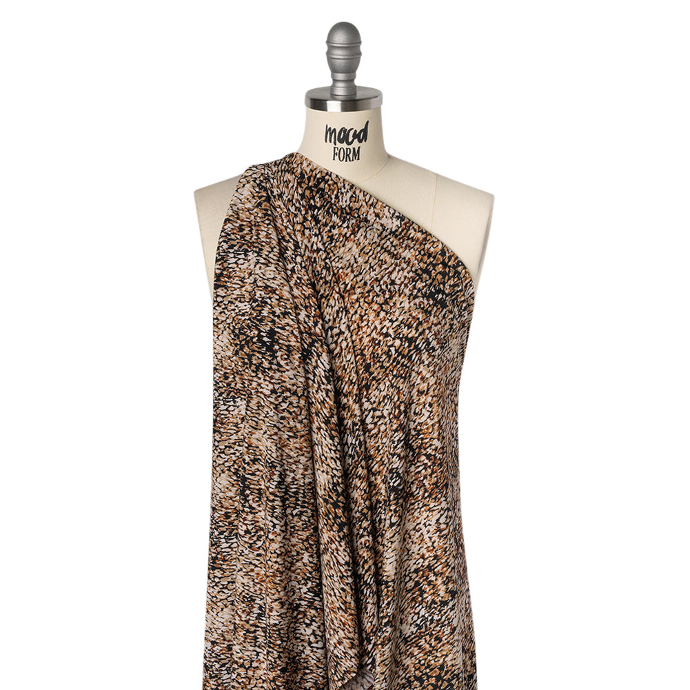 Stretch Polyester Tricot Print - Beige, Brown and Black Abstract Spots - Designer Deadstock Stretch Polyester Tricot Print - Beige, Brown and Black Abstract Spots - Designer Deadstock