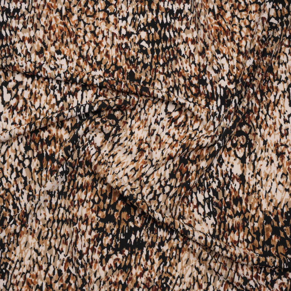 Stretch Polyester Tricot Print - Beige, Brown and Black Abstract Spots - Designer Deadstock Stretch Polyester Tricot Print - Beige, Brown and Black Abstract Spots - Designer Deadstock