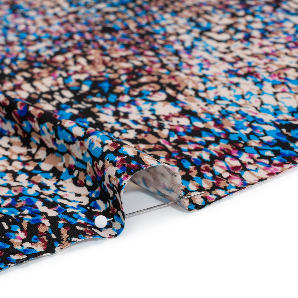 Stretch Polyester Tricot Print - Pink, Blue and Beige Abstract Spots - Designer Deadstock Stretch Polyester Tricot Print - Pink, Blue and Beige Abstract Spots - Designer Deadstock