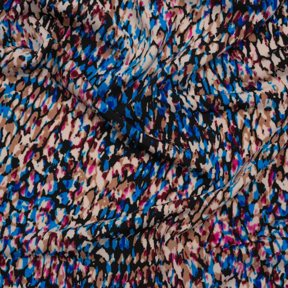 Stretch Polyester Tricot Print - Pink, Blue and Beige Abstract Spots - Designer Deadstock Stretch Polyester Tricot Print - Pink, Blue and Beige Abstract Spots - Designer Deadstock