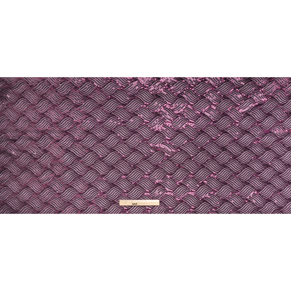 Stretch Polyester Mesh with Sequins - Plum Purple Wavey Weave - Designer Deadstock Stretch Polyester Mesh with Sequins - Plum Purple Wavey Weave - Designer Deadstock