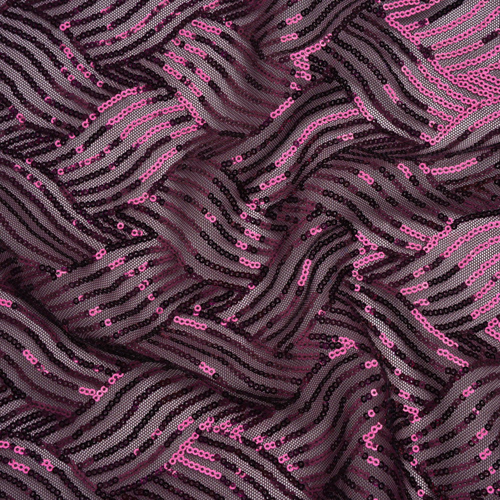 Stretch Polyester Mesh with Sequins - Plum Purple Wavey Weave - Designer Deadstock Stretch Polyester Mesh with Sequins - Plum Purple Wavey Weave - Designer Deadstock