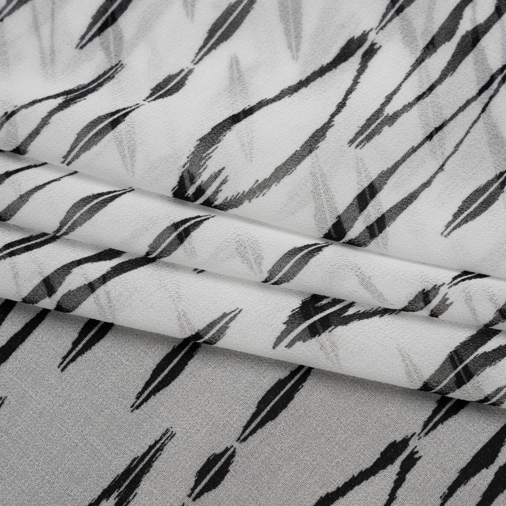 Polyester Chiffon Print - Black and White Ikat Skinny Diamonds - Designer Deadstock Polyester Chiffon Print - Black and White Ikat Skinny Diamonds - Designer Deadstock