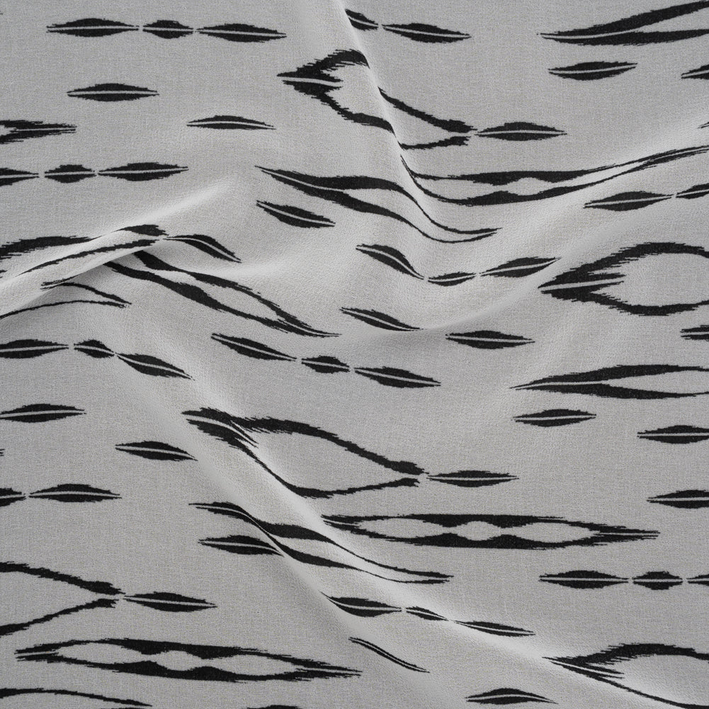Polyester Chiffon Print - Black and White Ikat Skinny Diamonds - Designer Deadstock Polyester Chiffon Print - Black and White Ikat Skinny Diamonds - Designer Deadstock