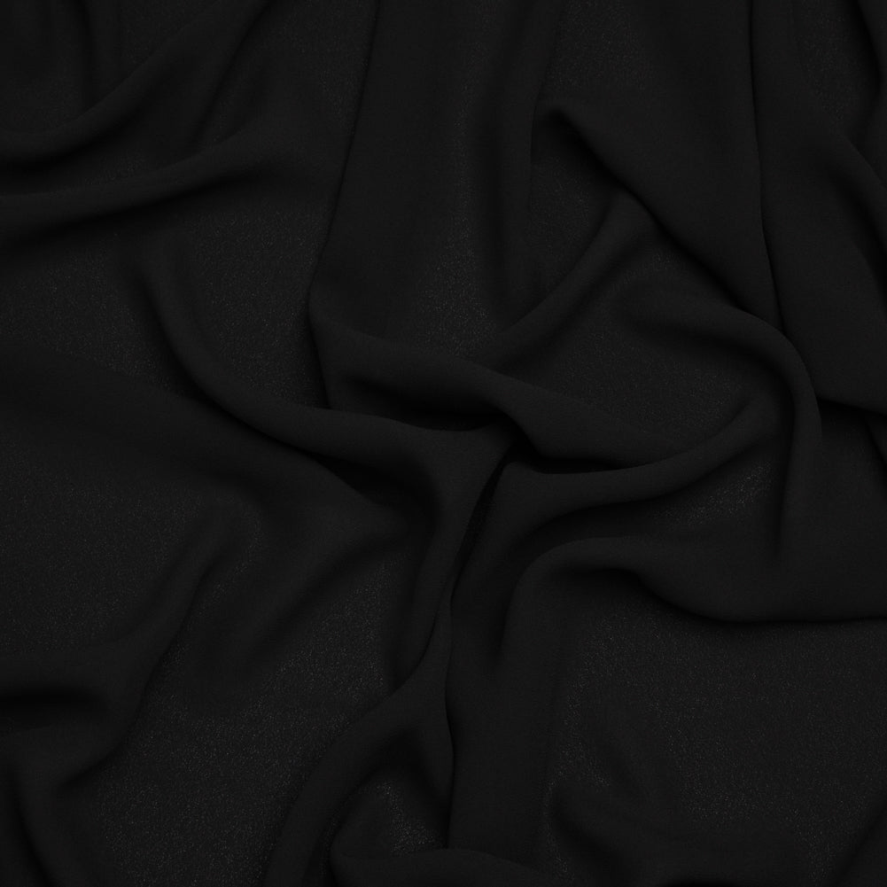 Fluid Polyester Crepe - Black - Designer Deadstock Fluid Polyester Crepe - Black - Designer Deadstock