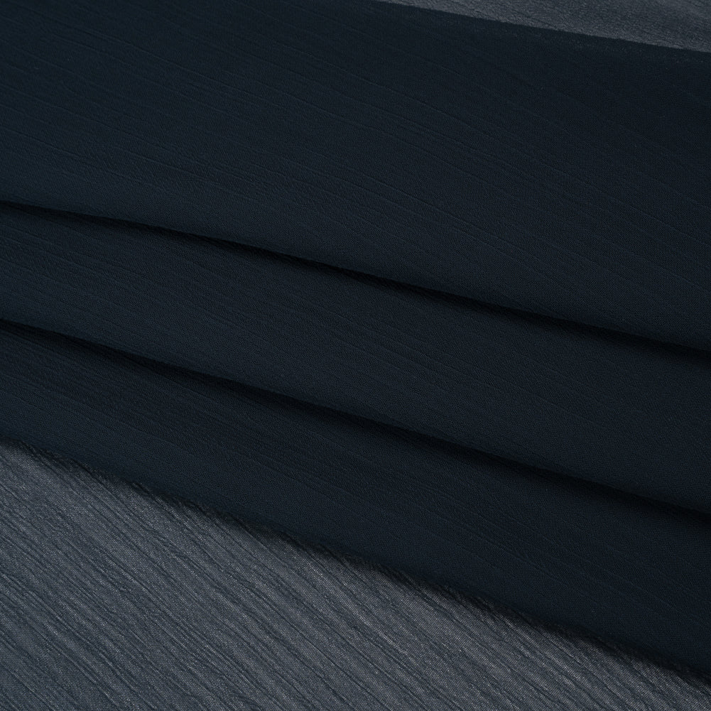Crinkled Polyester Chiffon - Navy - Designer Deadstock Crinkled Polyester Chiffon - Navy - Designer Deadstock