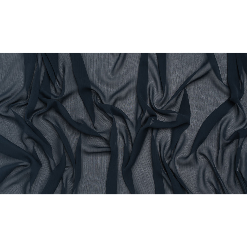Crinkled Polyester Chiffon - Navy - Designer Deadstock Crinkled Polyester Chiffon - Navy - Designer Deadstock