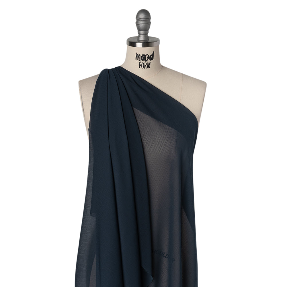 Crinkled Polyester Chiffon - Navy - Designer Deadstock Crinkled Polyester Chiffon - Navy - Designer Deadstock