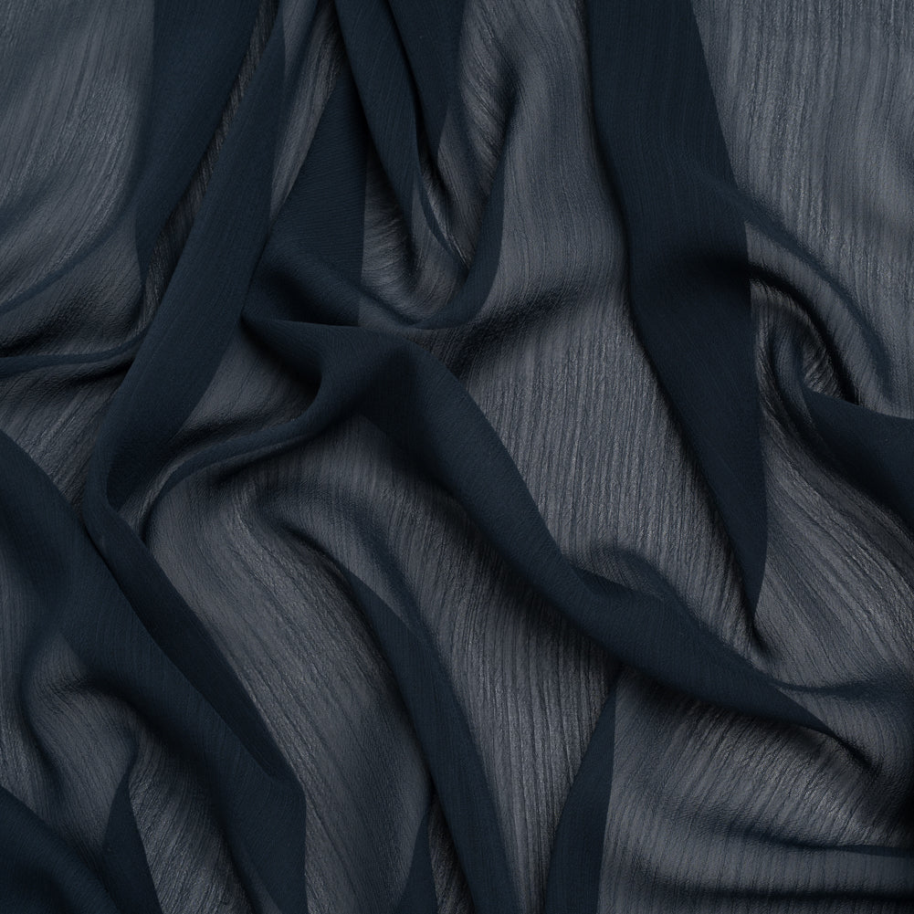 Crinkled Polyester Chiffon - Navy - Designer Deadstock Crinkled Polyester Chiffon - Navy - Designer Deadstock