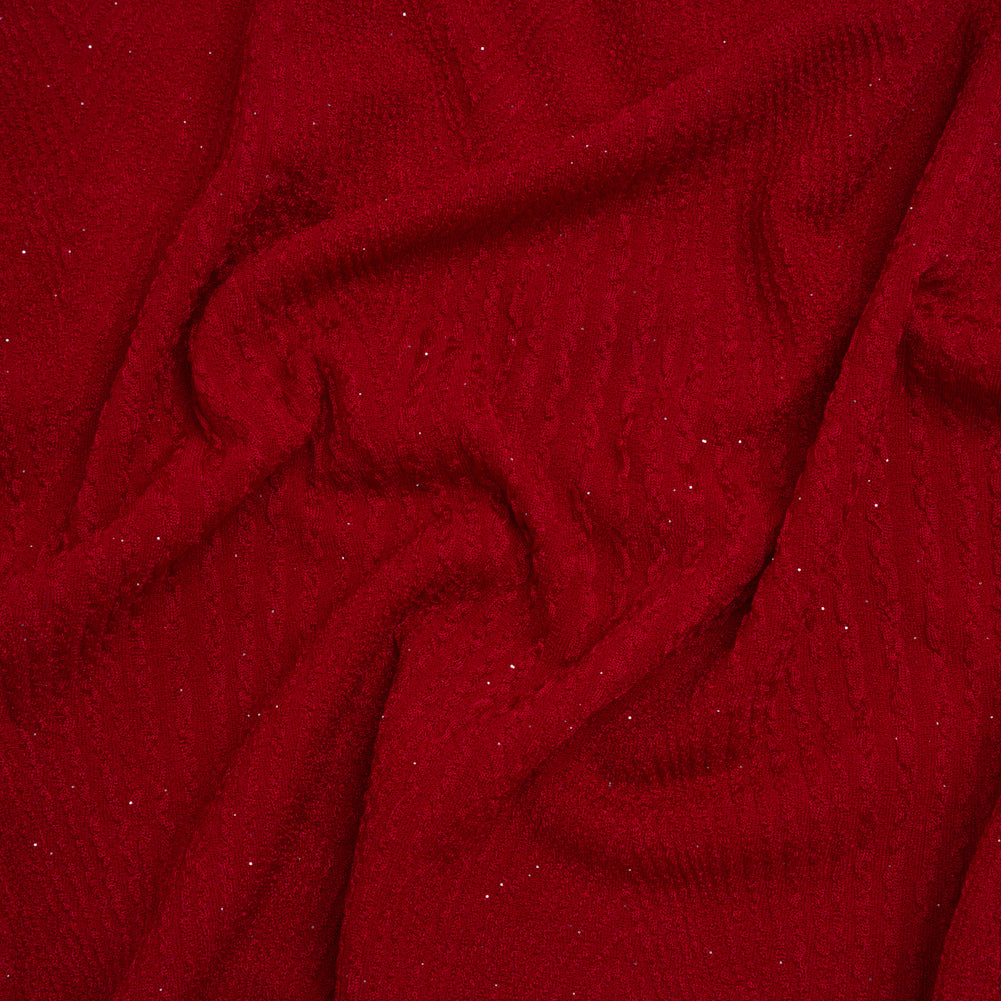 Textured Jacquard Double Knit with Glitter - Silver and Red Diamonds and Rays - Designer Deadstock Textured Jacquard Double Knit with Glitter - Silver and Red Diamonds and Rays - Designer Deadstock