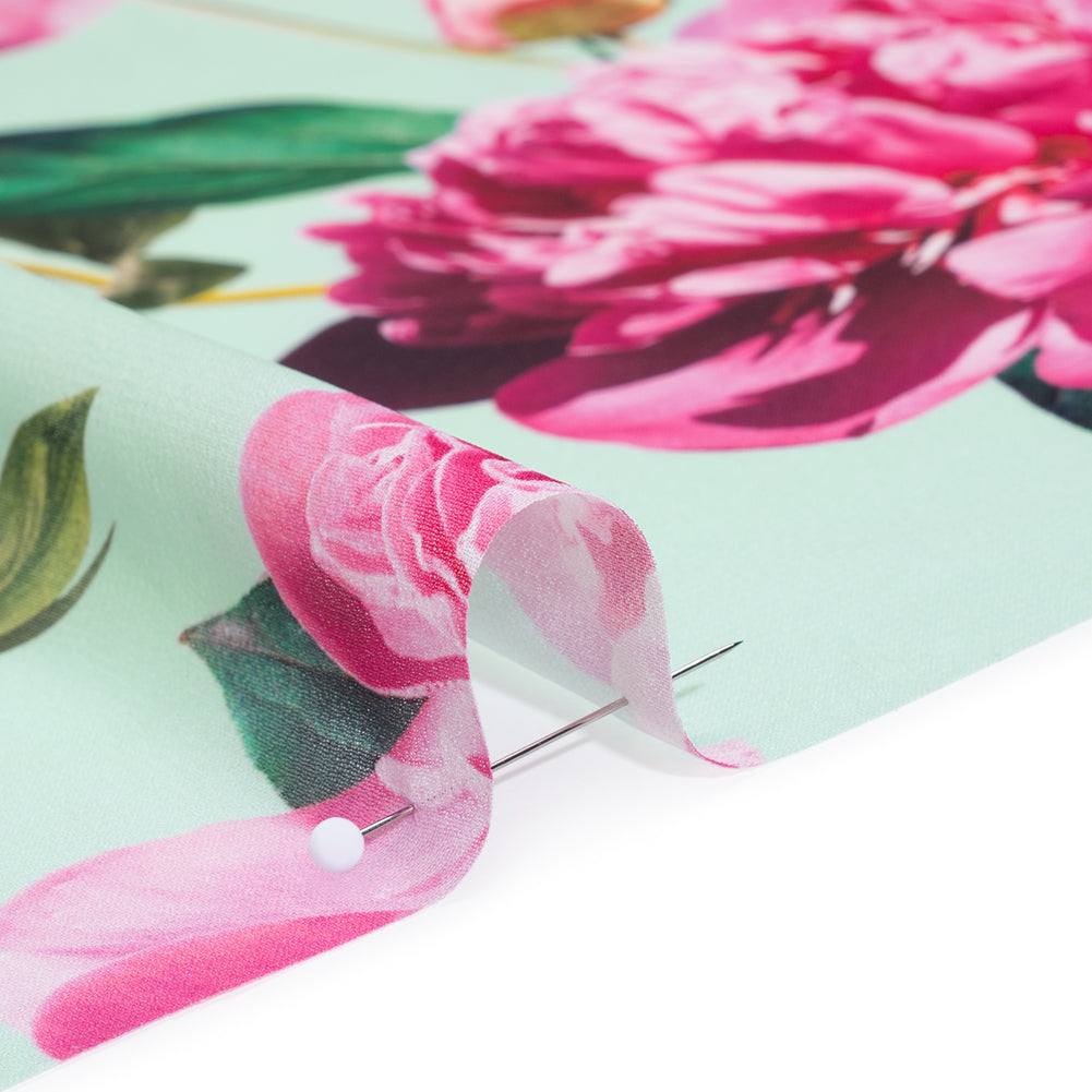 Polyester Chiffon Print - Seafoam, Magenta and Green Roses - Designer Deadstock Polyester Chiffon Print - Seafoam, Magenta and Green Roses - Designer Deadstock