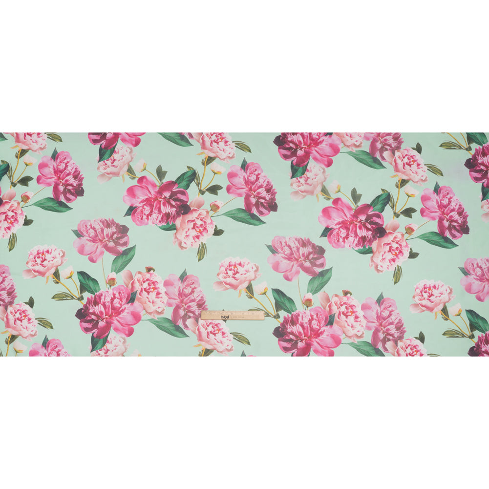 Polyester Chiffon Print - Seafoam, Magenta and Green Roses - Designer Deadstock Polyester Chiffon Print - Seafoam, Magenta and Green Roses - Designer Deadstock