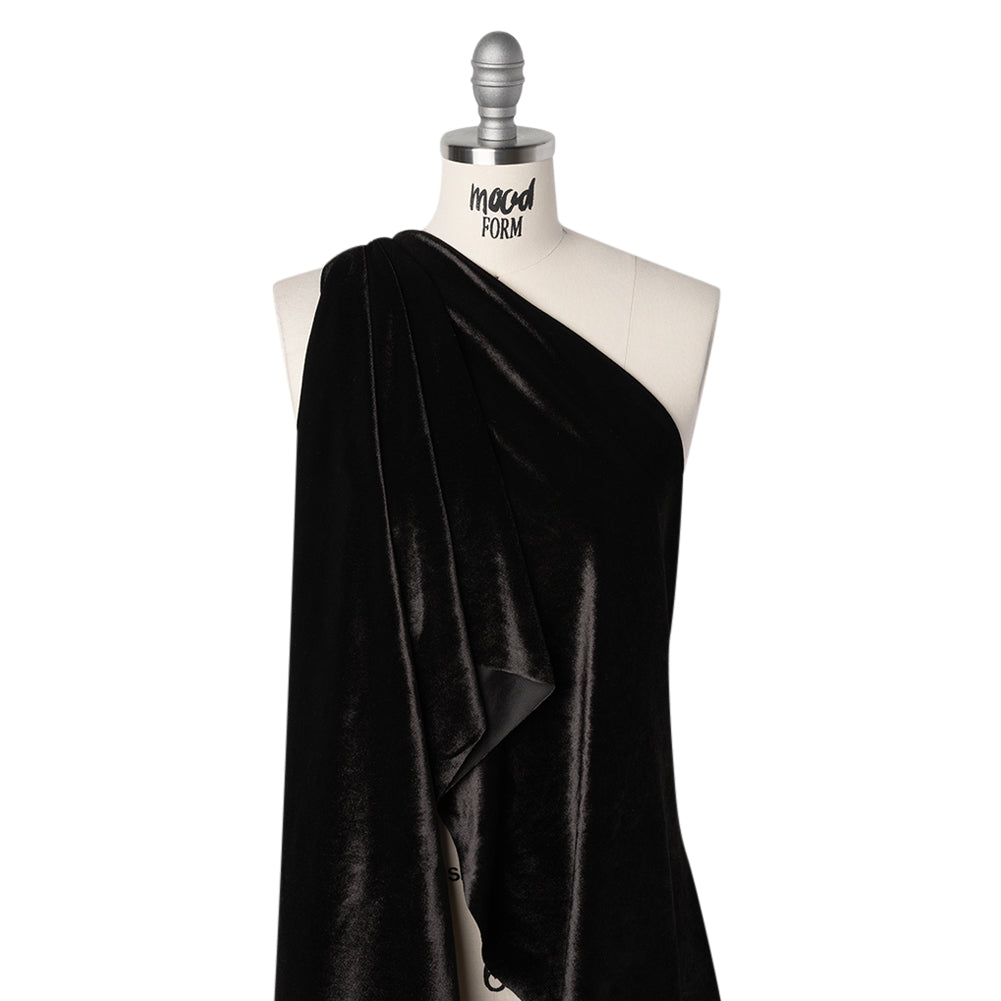 Stretch Polyester Velour - Warm Black - Designer Deadstock Stretch Polyester Velour - Warm Black - Designer Deadstock