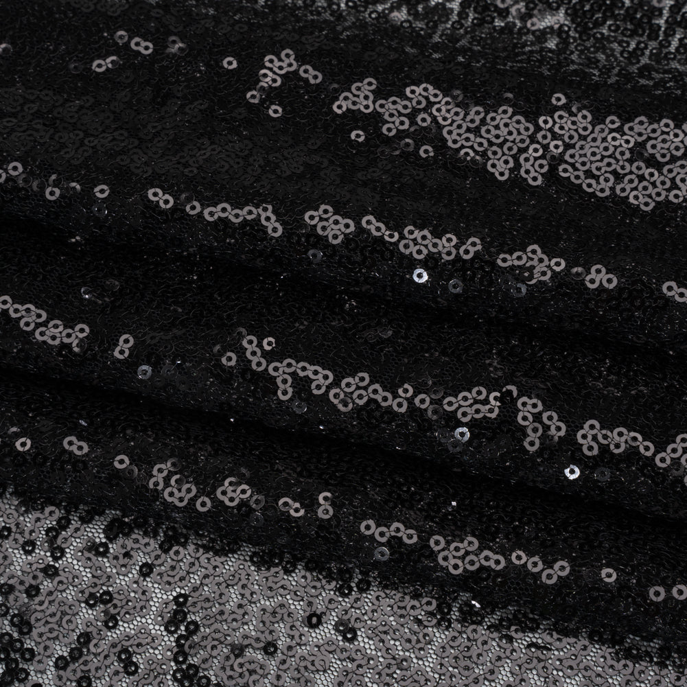 Sequined Polyester Tulle - Black Abstract - Designer Deadstock Sequined Polyester Tulle - Black Abstract - Designer Deadstock