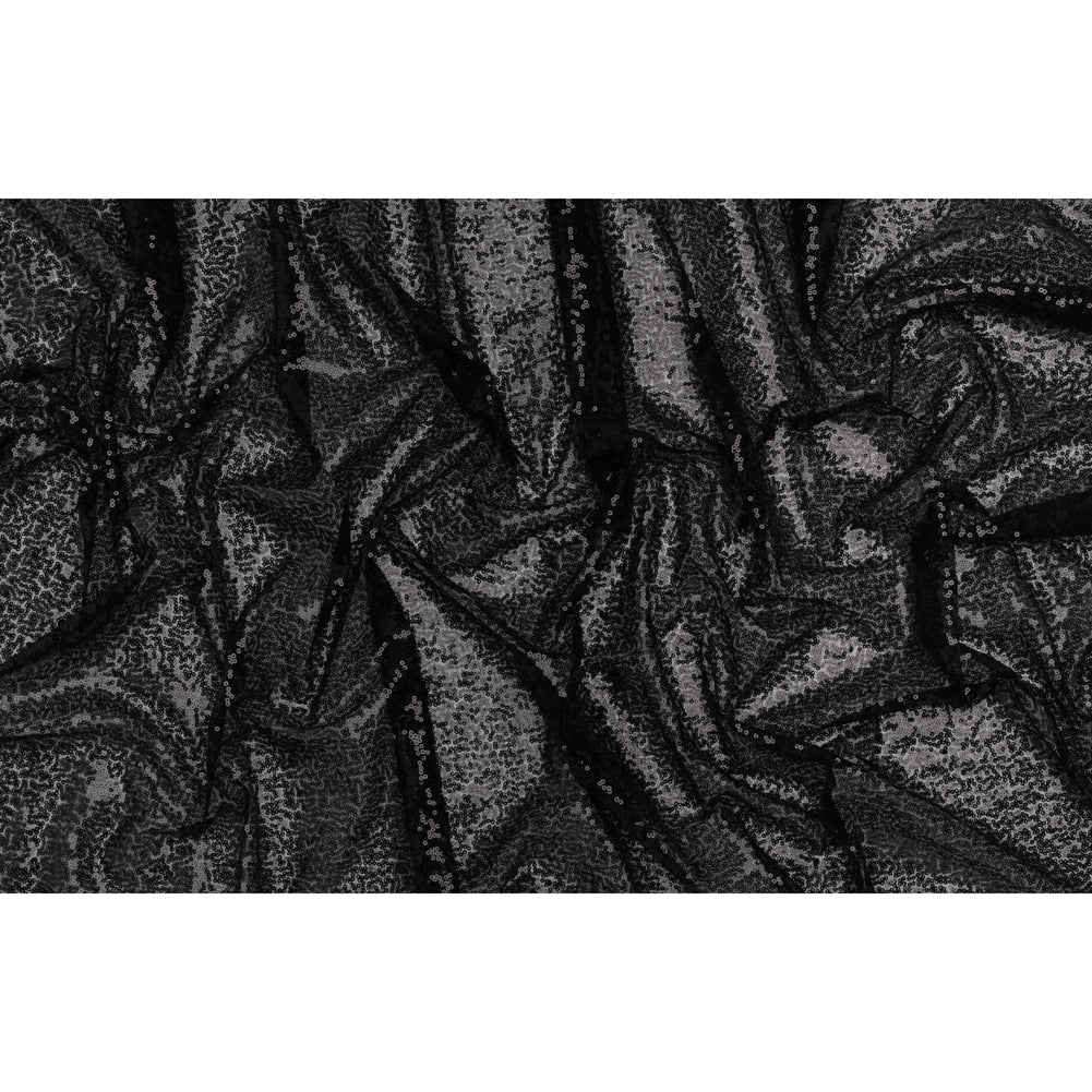 Sequined Polyester Tulle - Black Abstract - Designer Deadstock Sequined Polyester Tulle - Black Abstract - Designer Deadstock