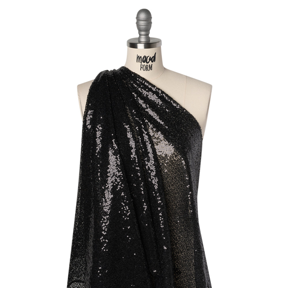 Sequined Polyester Tulle - Black Abstract - Designer Deadstock Sequined Polyester Tulle - Black Abstract - Designer Deadstock