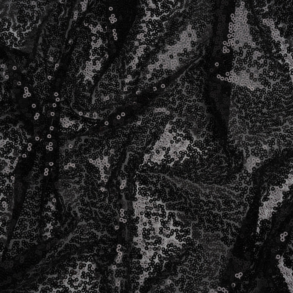Sequined Polyester Tulle - Black Abstract - Designer Deadstock Sequined Polyester Tulle - Black Abstract - Designer Deadstock