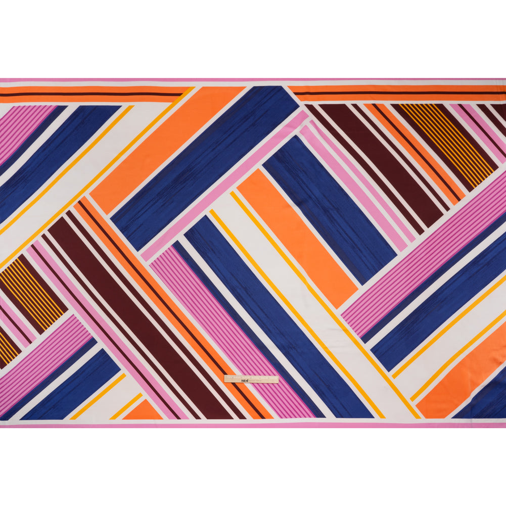 Stretch Polyester Charmeuse Panel - Pink, Creamsicle and Dark Blue Diagonal Stripes - Designer Deadstock Stretch Polyester Charmeuse Panel - Pink, Creamsicle and Dark Blue Diagonal Stripes - Designer Deadstock