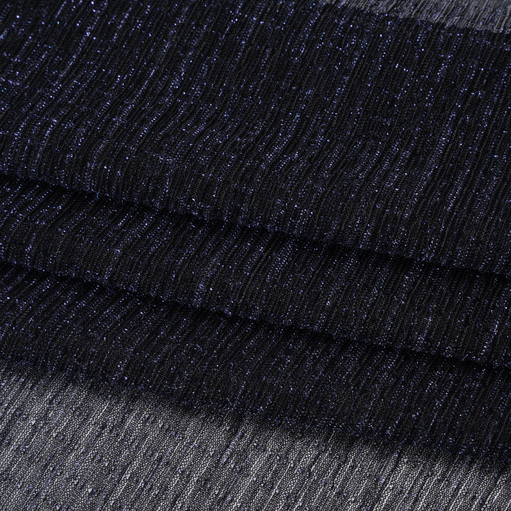 Metallic Sheer Polyester Knit Plisse - Navy Blue and Black - Designer Deadstock Metallic Sheer Polyester Knit Plisse - Navy Blue and Black - Designer Deadstock