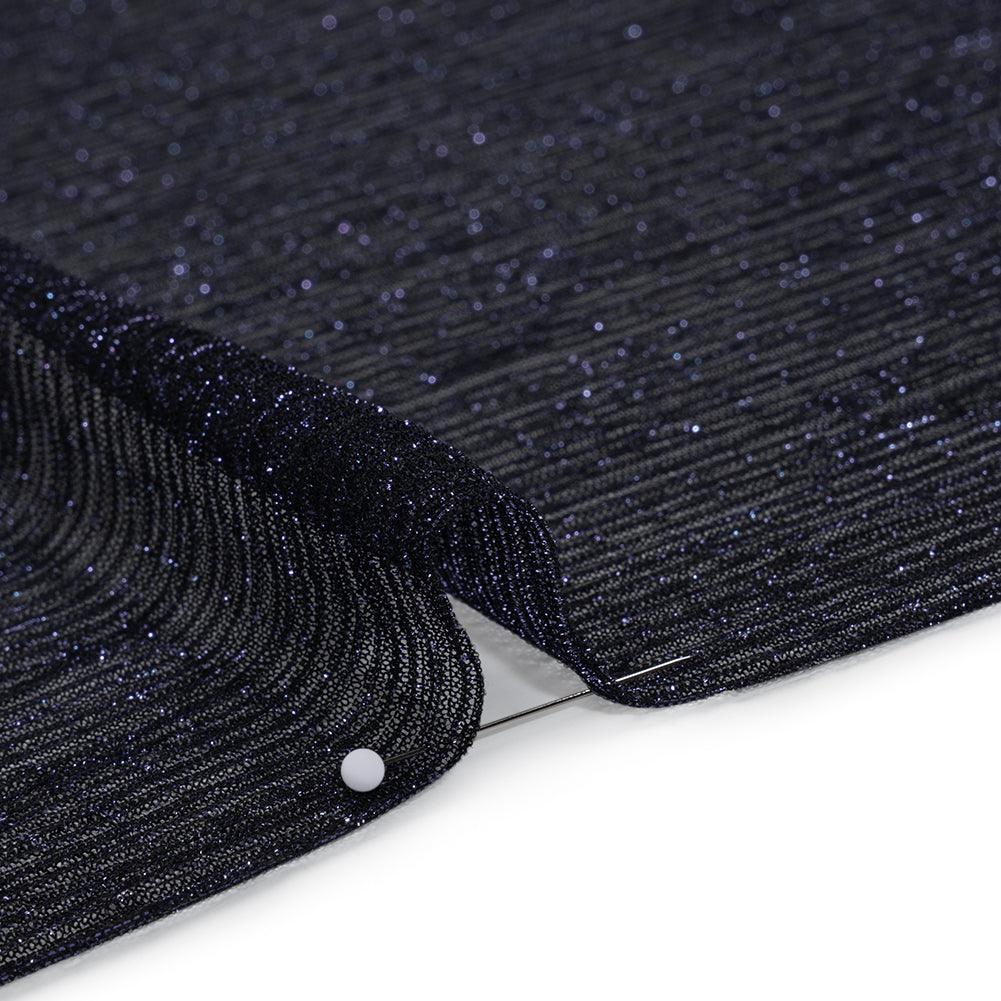 Metallic Sheer Polyester Knit Plisse - Navy Blue and Black - Designer Deadstock Metallic Sheer Polyester Knit Plisse - Navy Blue and Black - Designer Deadstock