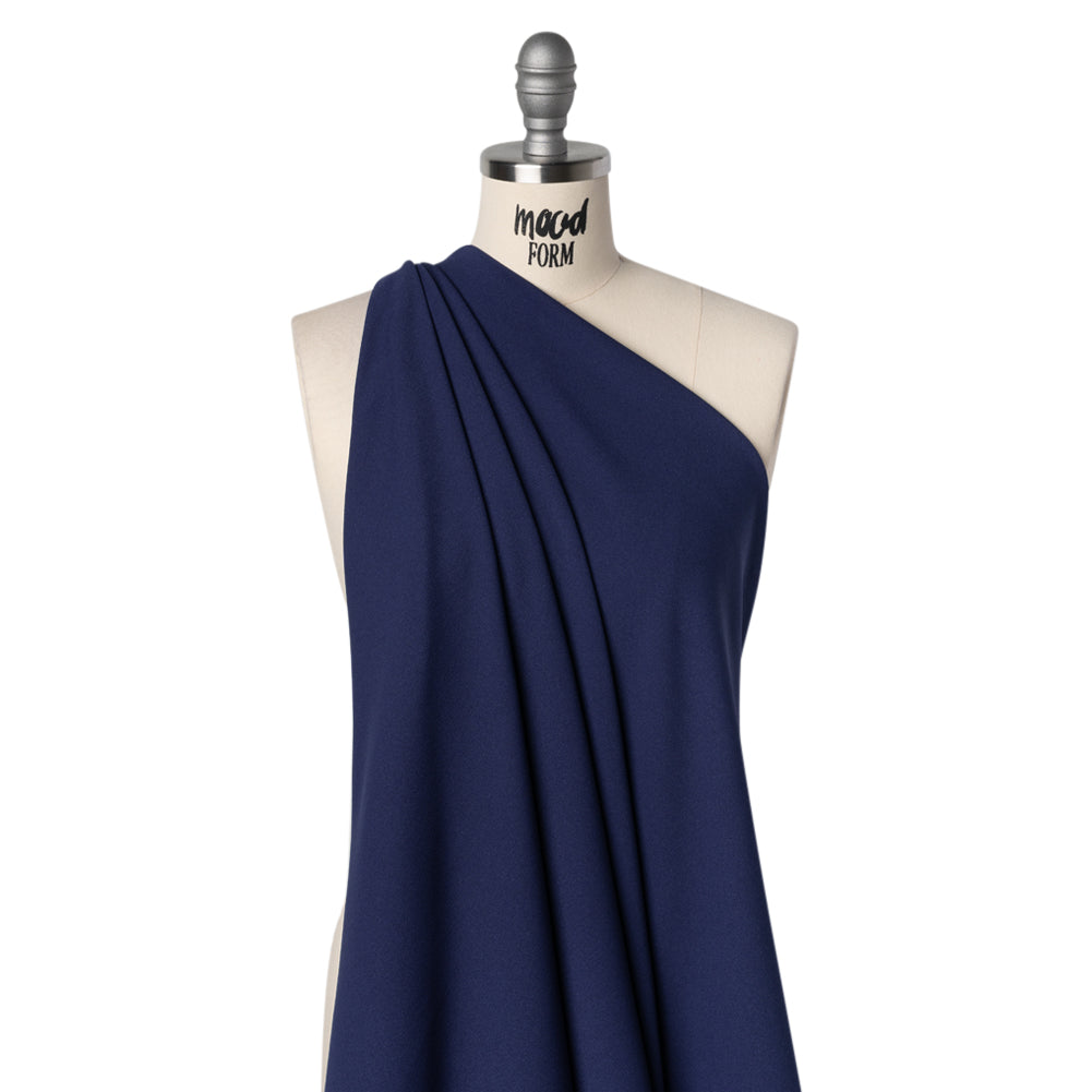 Stretch Polyester Crepe Double Knit - Dark Blue - Designer Deadstock Drape Stretch Polyester Crepe Double Knit - Dark Blue - Designer Deadstock Drape