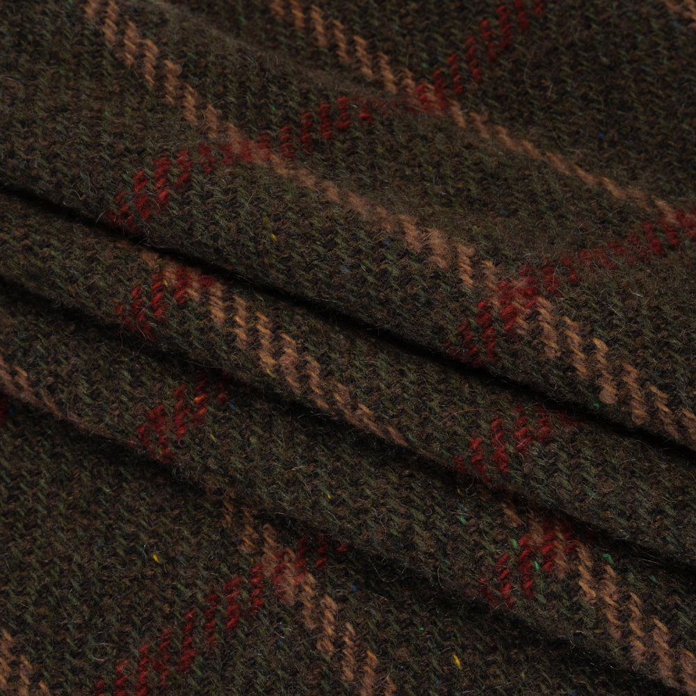 Wool Blend Tweedy Twill - Olive Brown, Tan and Red Plaid Wool Blend Tweedy Twill - Olive Brown, Tan and Red Plaid