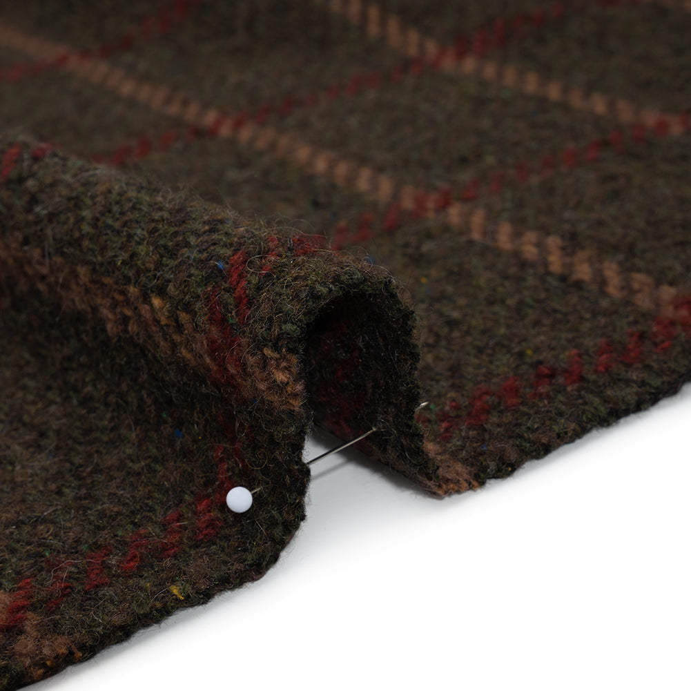 Wool Blend Tweedy Twill - Olive Brown, Tan and Red Plaid Wool Blend Tweedy Twill - Olive Brown, Tan and Red Plaid