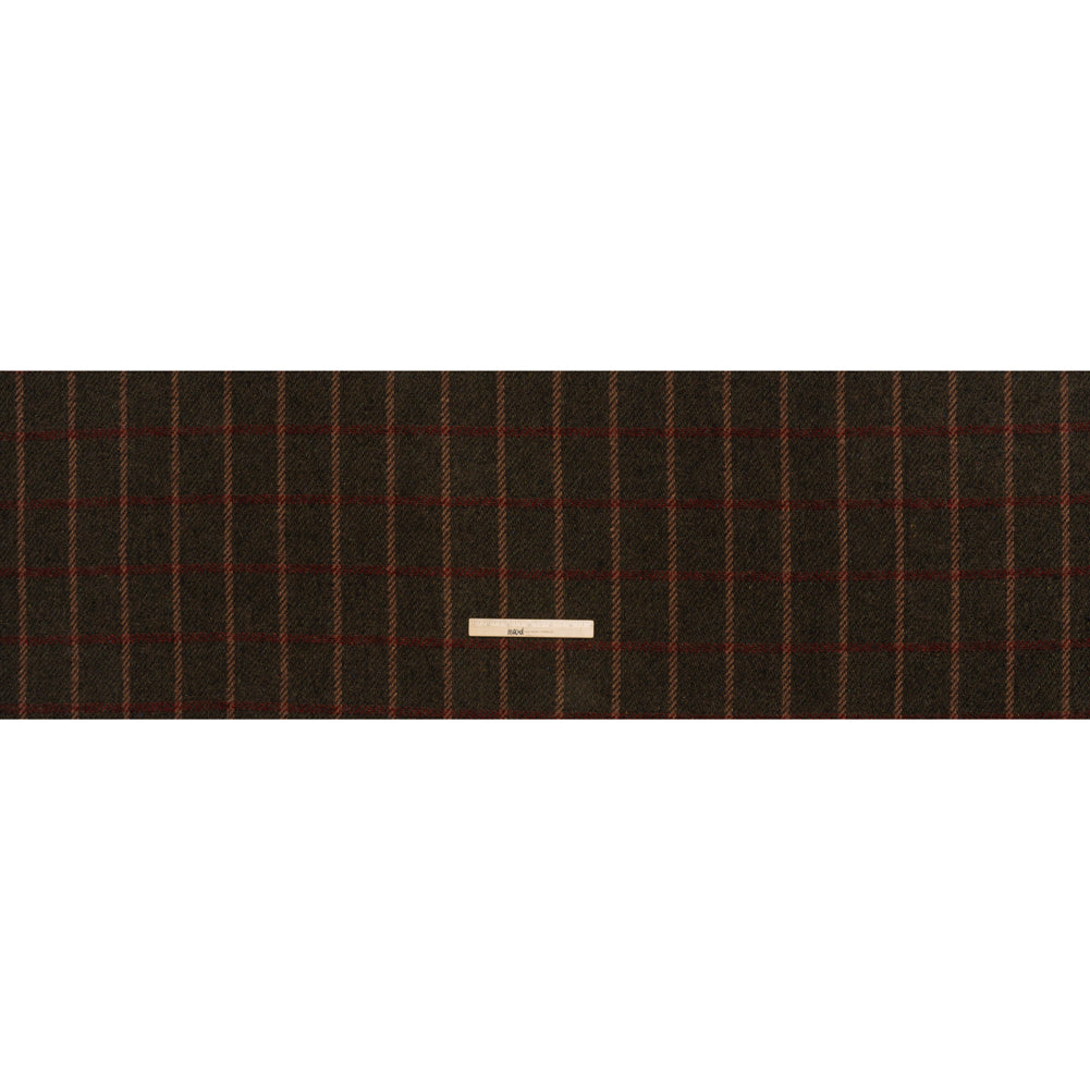 Wool Blend Tweedy Twill - Olive Brown, Tan and Red Plaid Wool Blend Tweedy Twill - Olive Brown, Tan and Red Plaid