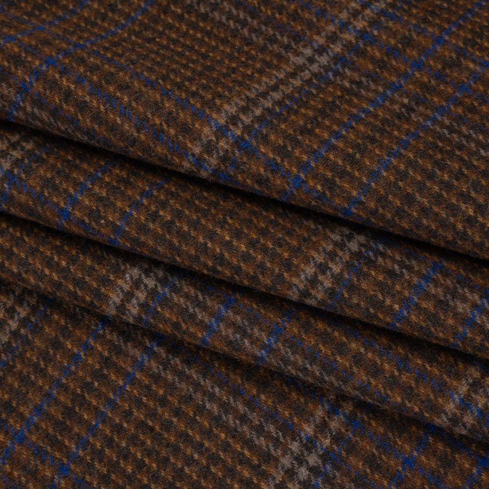 Wool Blend Tweed Twill - Brown, Cobalt Blue and Black Plaid Wool Blend Tweed Twill - Brown, Cobalt Blue and Black Plaid