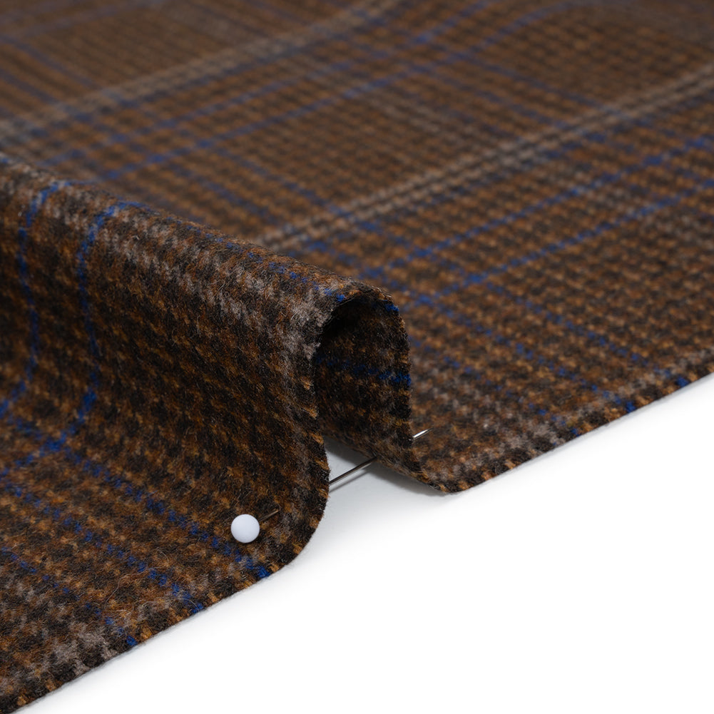 Wool Blend Tweed Twill - Brown, Cobalt Blue and Black Plaid Wool Blend Tweed Twill - Brown, Cobalt Blue and Black Plaid