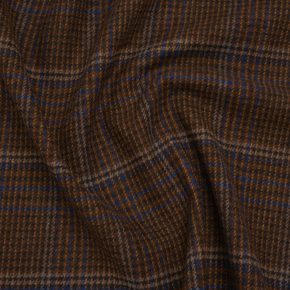 Wool Blend Tweed Twill - Brown, Cobalt Blue and Black Plaid Wool Blend Tweed Twill - Brown, Cobalt Blue and Black Plaid