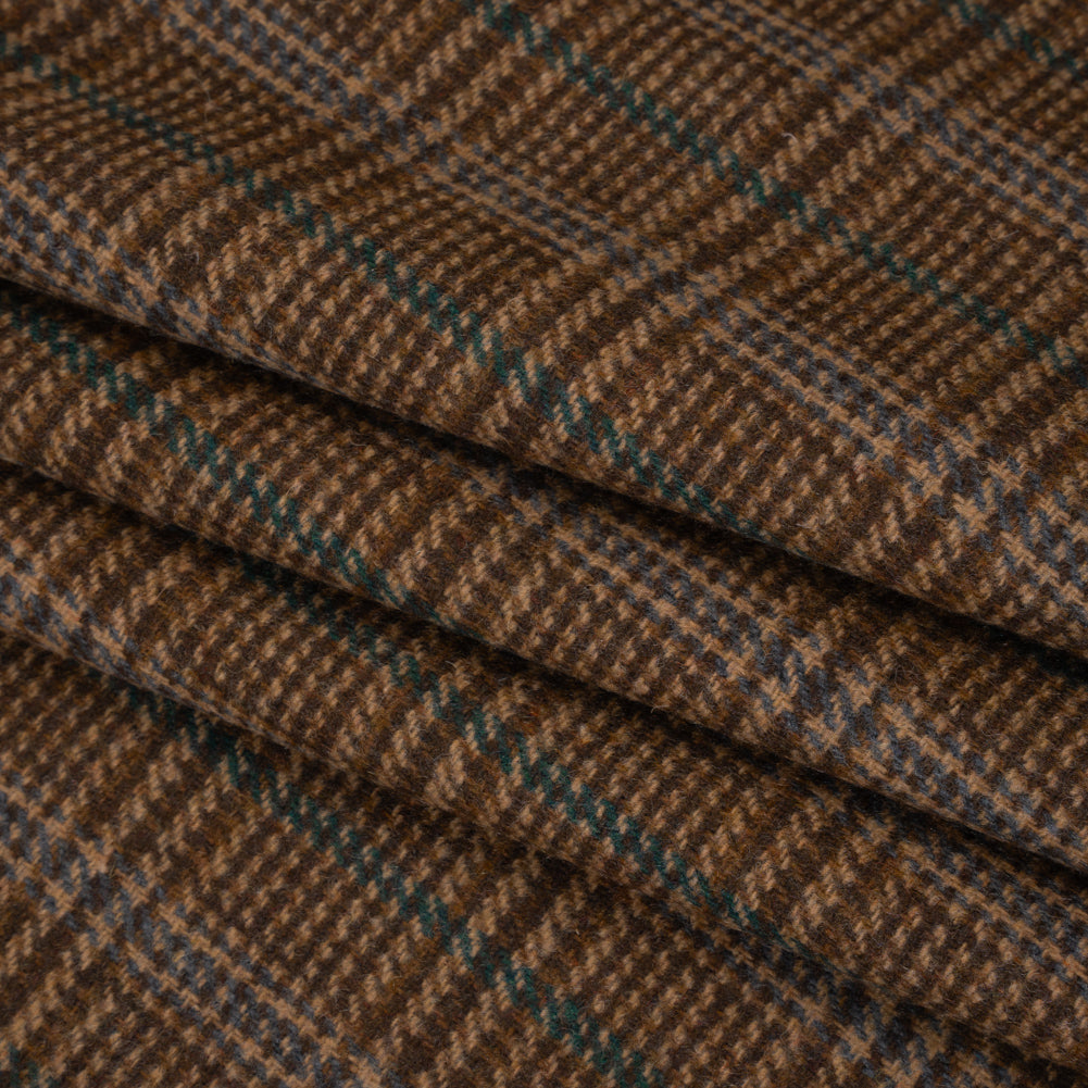 Wool Blend Tweed Twill - Brown, Emerald Green and Dusty Blue Glen Plaid Wool Blend Tweed Twill - Brown, Emerald Green and Dusty Blue Glen Plaid