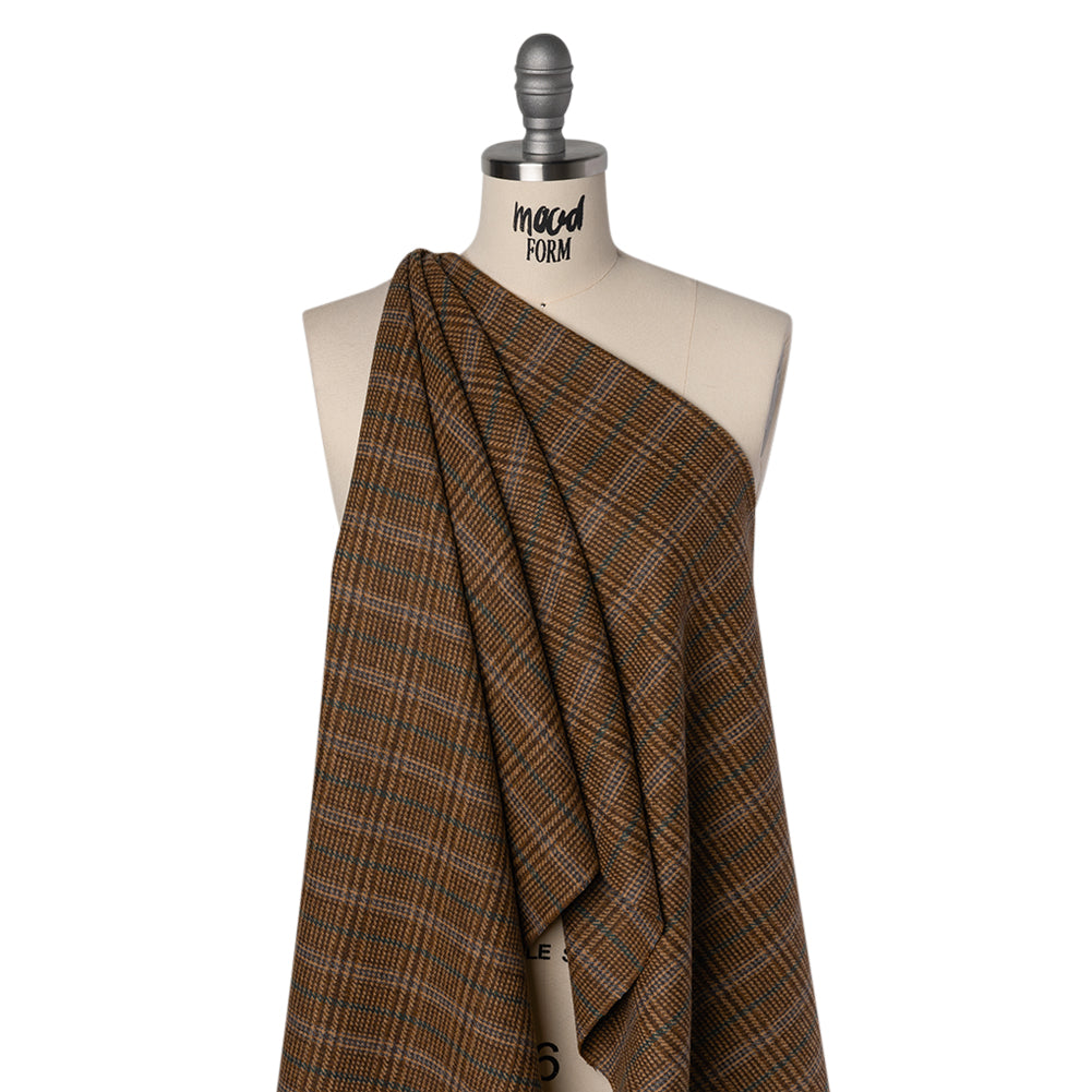 Wool Blend Tweed Twill - Brown, Emerald Green and Dusty Blue Glen Plaid Wool Blend Tweed Twill - Brown, Emerald Green and Dusty Blue Glen Plaid