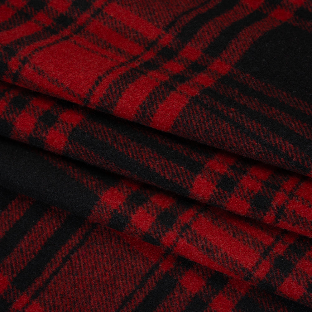 Boiled Wool Blend Tweedy Coating - Black and Red Plaid Boiled Wool Blend Tweedy Coating - Black and Red Plaid
