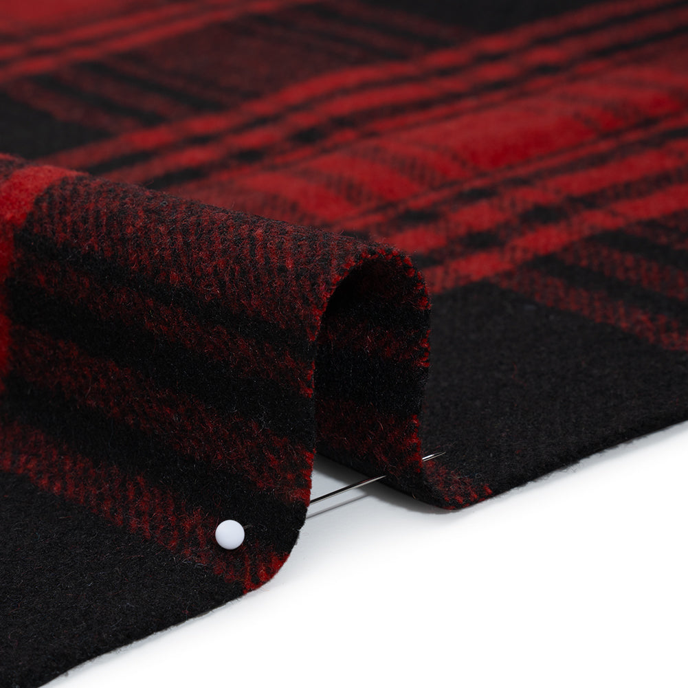 Boiled Wool Blend Tweedy Coating - Black and Red Plaid Boiled Wool Blend Tweedy Coating - Black and Red Plaid