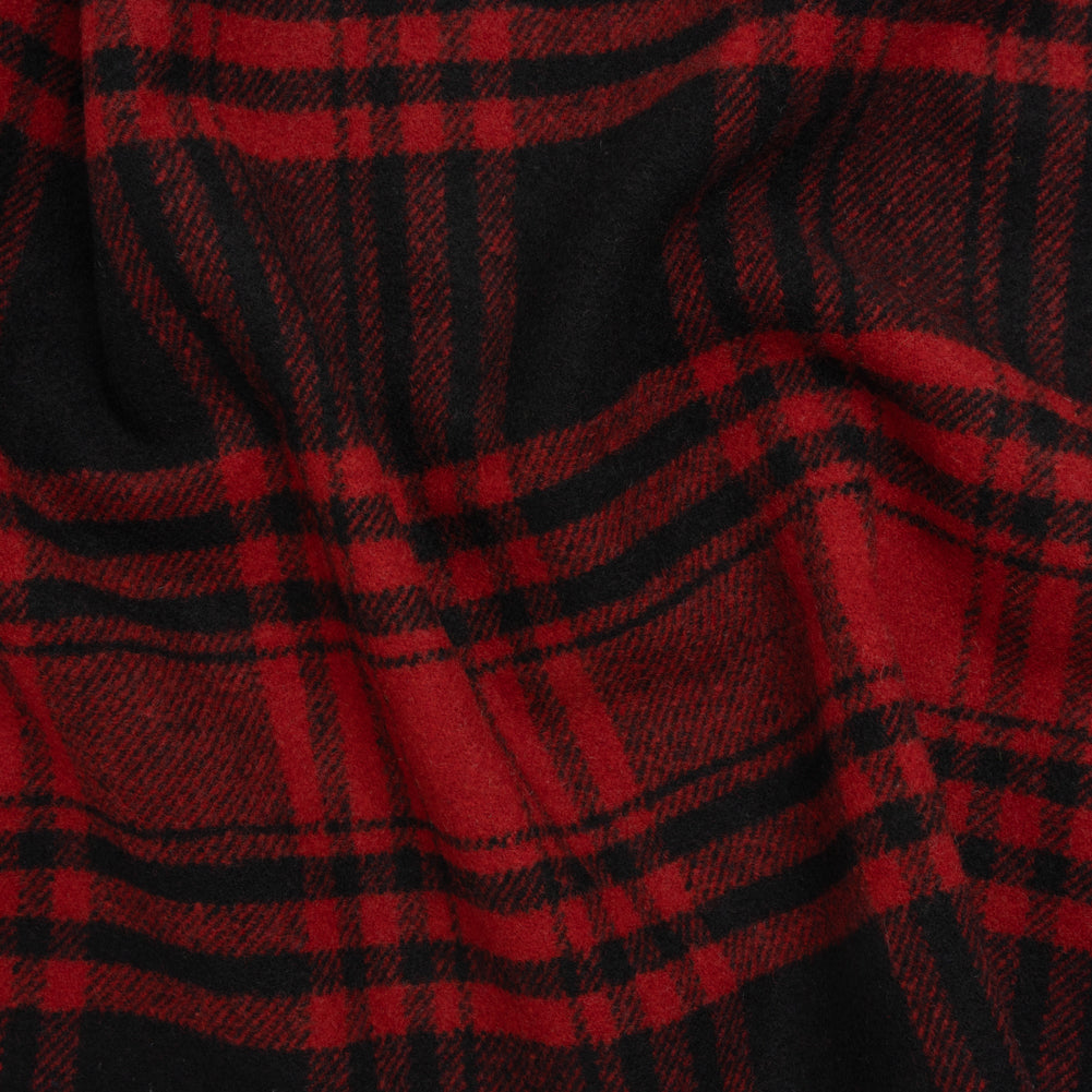 Boiled Wool Blend Tweedy Coating - Black and Red Plaid Boiled Wool Blend Tweedy Coating - Black and Red Plaid