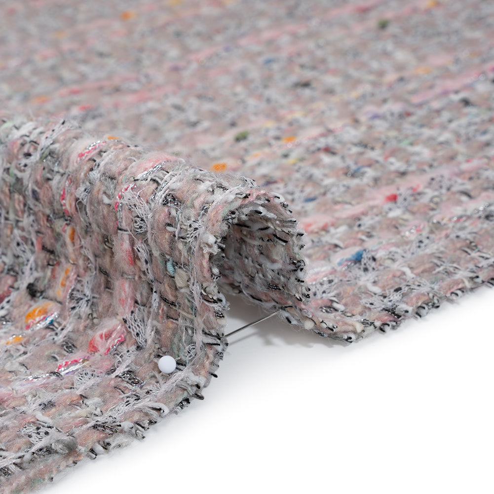 Polyester and Wool Blend Textural Tweed - Baby Pink, White and Metallic Silver Polyester and Wool Blend Textural Tweed - Baby Pink, White and Metallic Silver