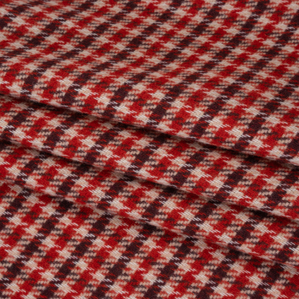 Wool Blend Tweedy Twill - Red, Burgundy and Ivory Houndstooth Plaid Wool Blend Tweedy Twill - Red, Burgundy and Ivory Houndstooth Plaid