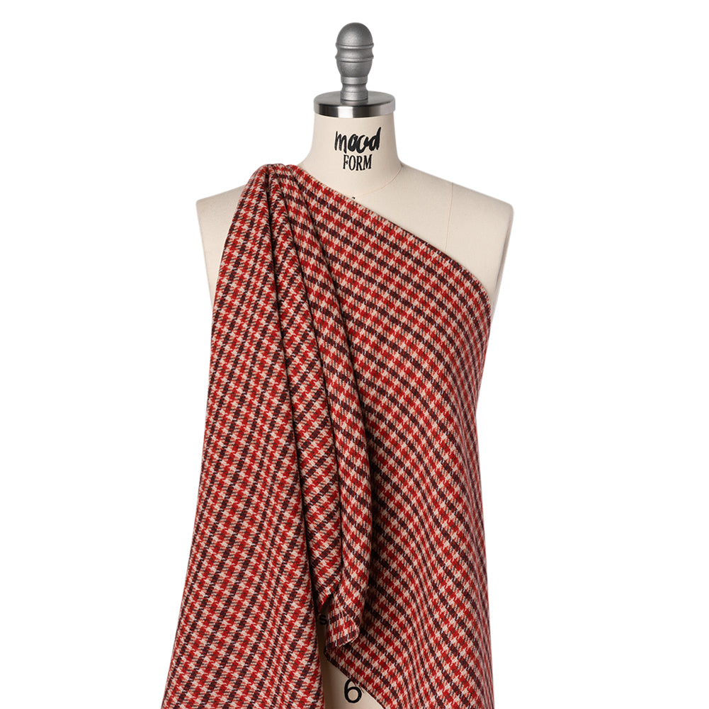 Wool Blend Tweedy Twill - Red, Burgundy and Ivory Houndstooth Plaid Wool Blend Tweedy Twill - Red, Burgundy and Ivory Houndstooth Plaid