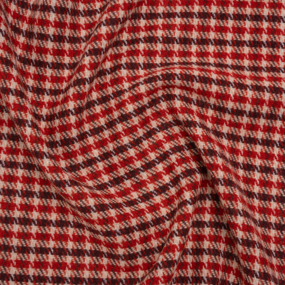 Wool Blend Tweedy Twill - Red, Burgundy and Ivory Houndstooth Plaid Wool Blend Tweedy Twill - Red, Burgundy and Ivory Houndstooth Plaid