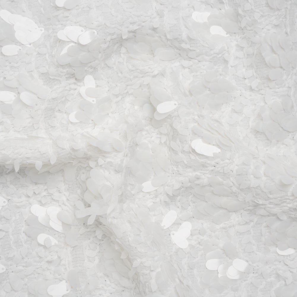 Fuzzy Tweed with Fabric Appliques and Oval Paillette Sequins - White Vines Fuzzy Tweed with Fabric Appliques and Oval Paillette Sequins - White Vines