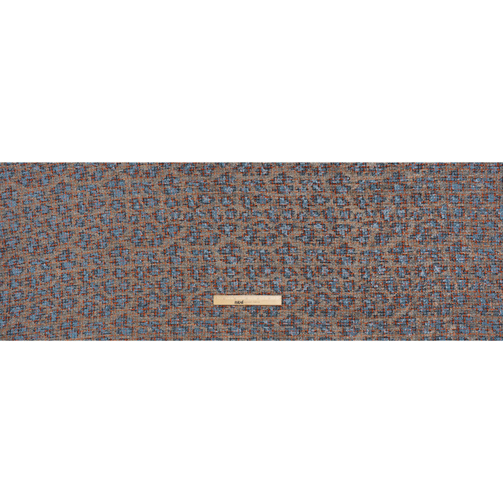 Polyester Tweed with Sequins - Sky Blue, Orange and Navy Plaid with Gold and Sky Blue Sequined Animal Spots - Full Polyester Tweed with Sequins - Sky Blue, Orange and Navy Plaid with Gold and Sky Blue Sequined Animal Spots - Full