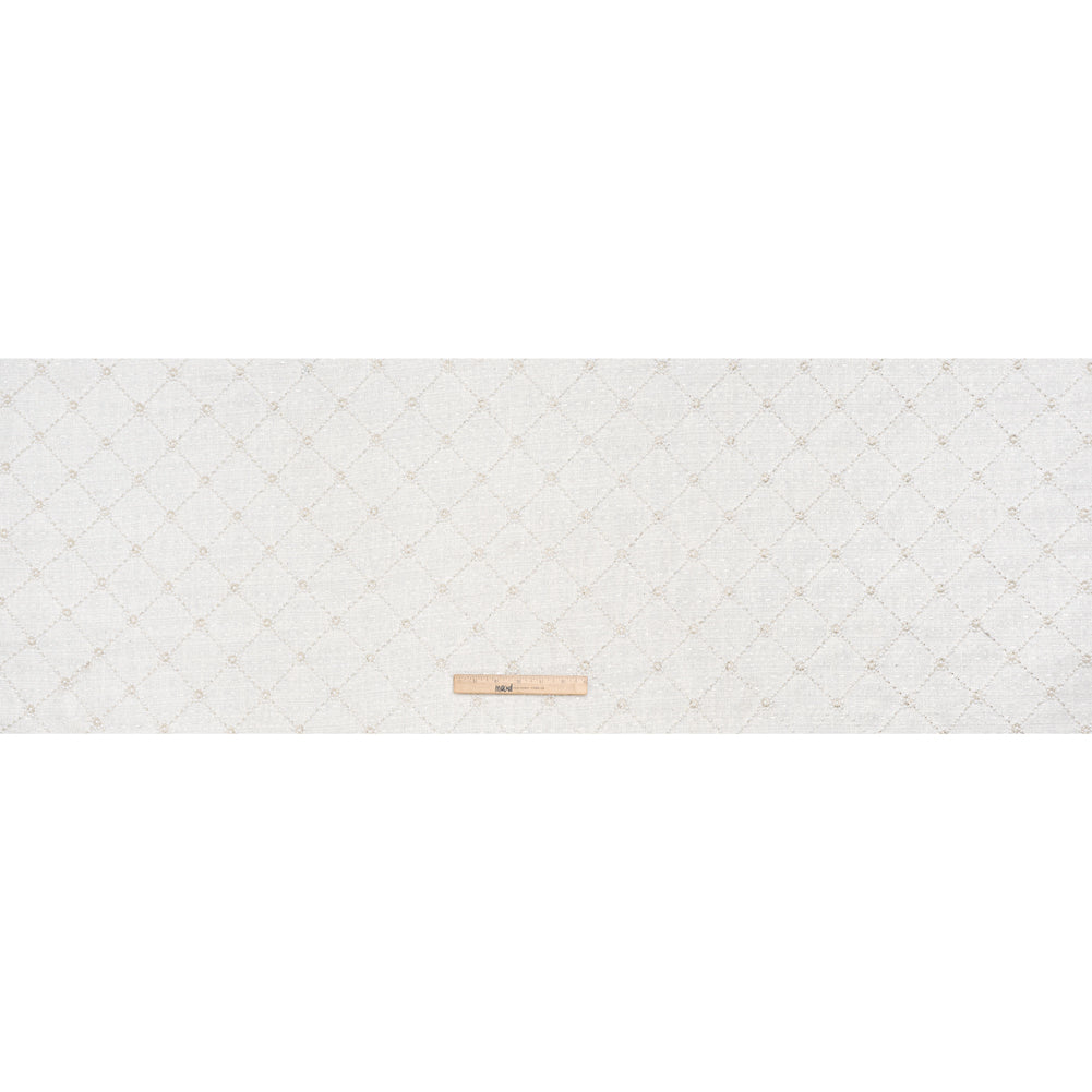 Embellished Polyester Tweed - White Tweed with Pearl and Silver Beaded Diamond Flower Lattice - Full Embellished Polyester Tweed - White Tweed with Pearl and Silver Beaded Diamond Flower Lattice - Full