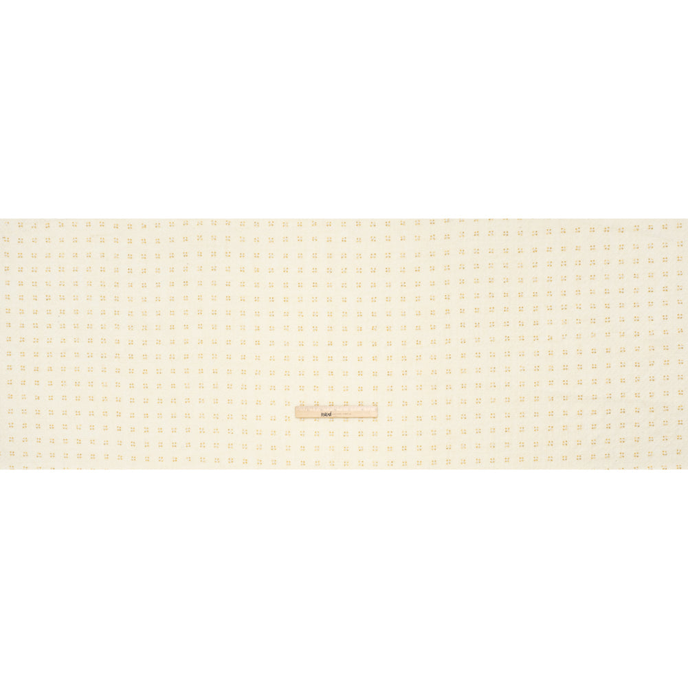 Embellished Acrylic and Wool Tweed with Backing - Off-White Tweed with Pearl and Gold Beaded Tiny Flower Grid - Full Embellished Acrylic and Wool Tweed with Backing - Off-White Tweed with Pearl and Gold Beaded Tiny Flower Grid - Full