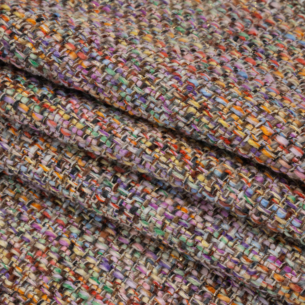 Polyester Tweed Woven - Rainbow and Metallic Gold Mottle Folded Polyester Tweed Woven - Rainbow and Metallic Gold Mottle Folded